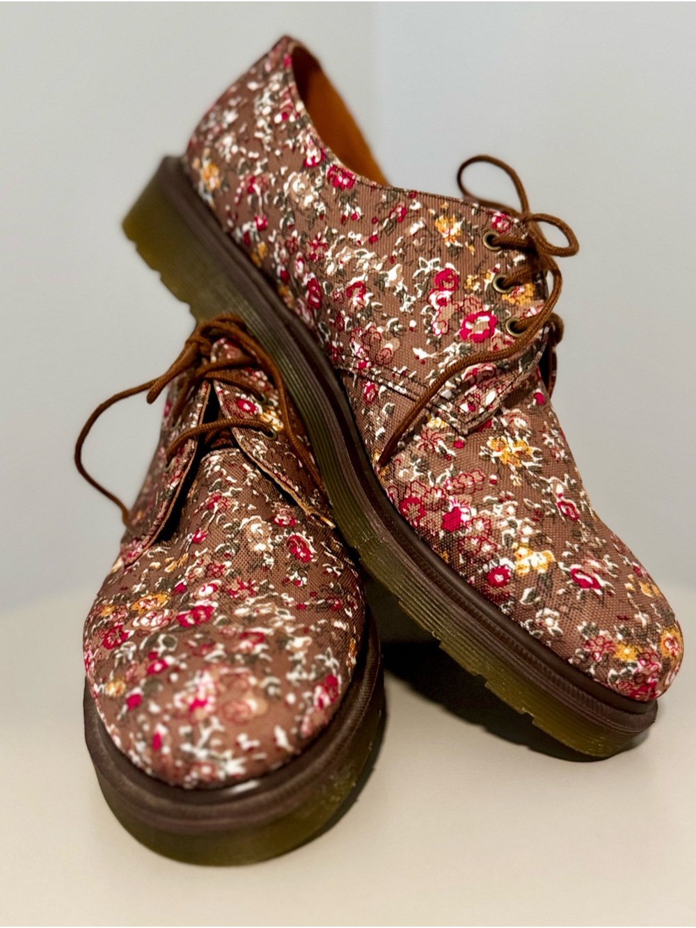 Dr. Martens Floral Canvas Oxfords Brown NEW 9
